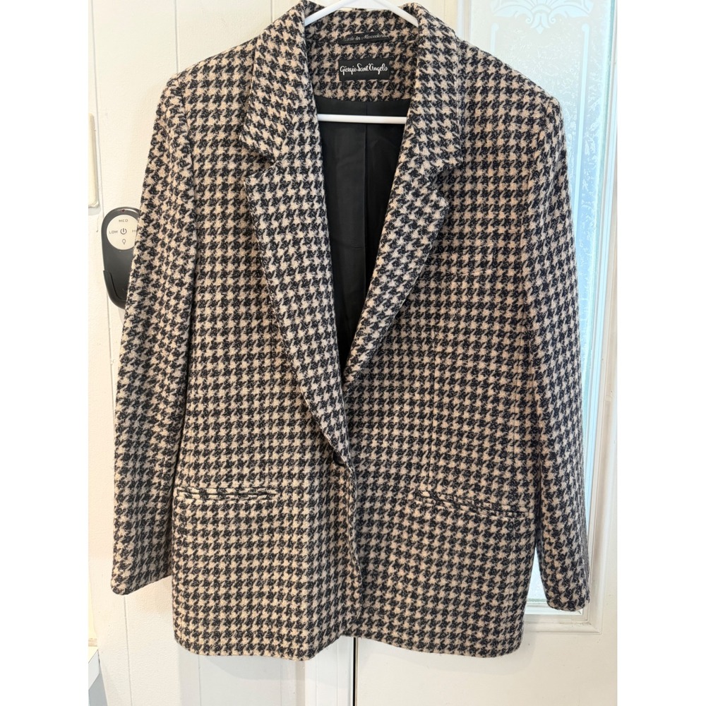Giorgio Sant'Angelo Vintage Wool Houndstooth Blazer Black Tan Size 16
